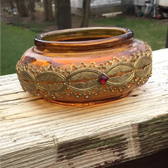 Antique Victorian ornate amber glass vanity jar - Picture 4 of 14